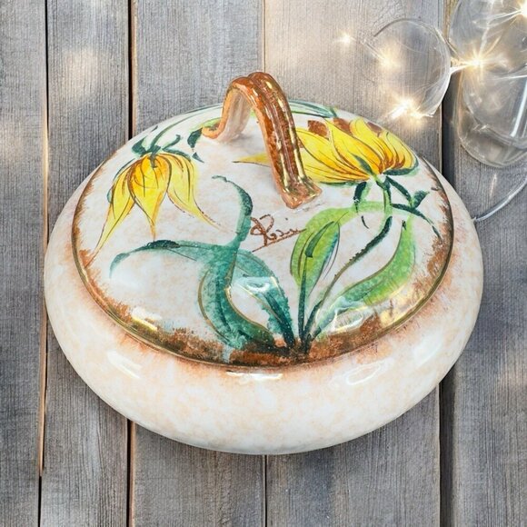 Vintage Italian Pottery Covered Dish Container Jar Box With Lid Venetian Italian - Picture 2 of 15